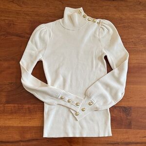 Lauren Ralph Lauren White Turtleneck Sweater with Gold Buttons XS